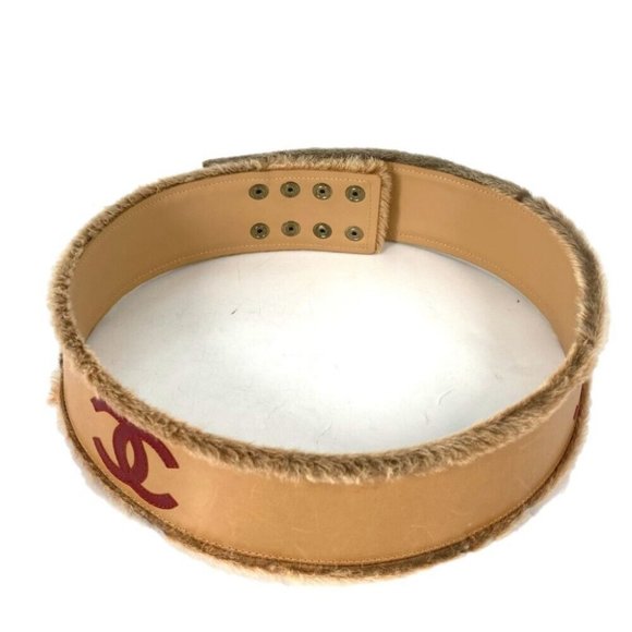 CHANEL CC CC Mark belt Leather / Pony-Hair Beige/RedBased - Picture 1 of 10